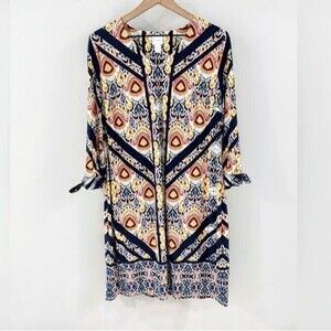 Chicos Ikat Medallion Print Shift Dress-Size 1 / US 8-Tie Detail-Stretchy-Casual